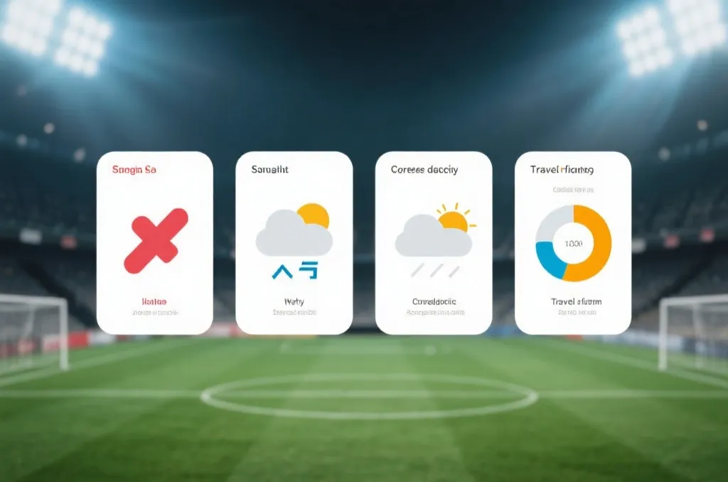 赛前信息卡片：伤病、天气、赛程与旅行疲劳对比分的影响示意